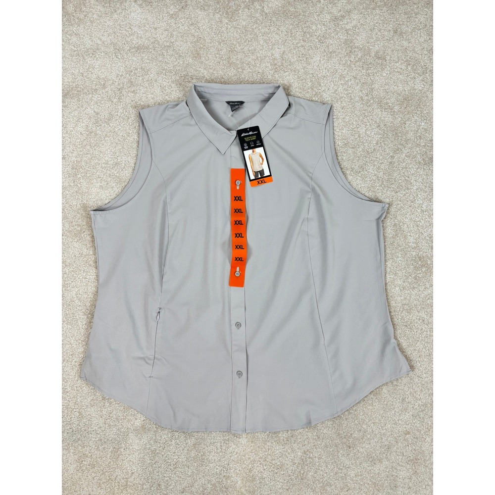 Eddie Bauer Womens XXL Grey Sleeveless Tech Shirt Moisture Wicking Stretch New